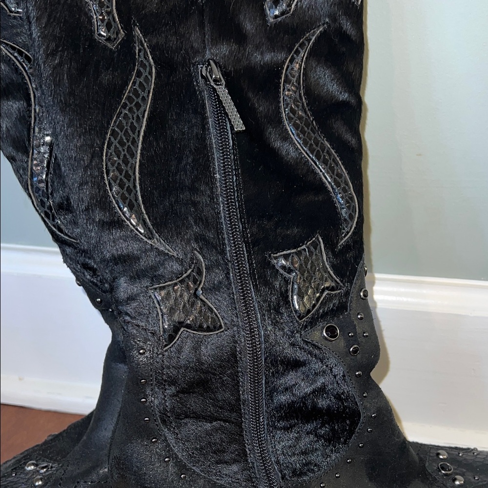 Donald J. Pliner Black Leather Accented Cowboy Boots Sz 9 - Picture 5 of 11